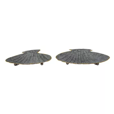 Clayre & Eef Servierschalen 2er Set Muschel Grau Metall Dekortation Schale