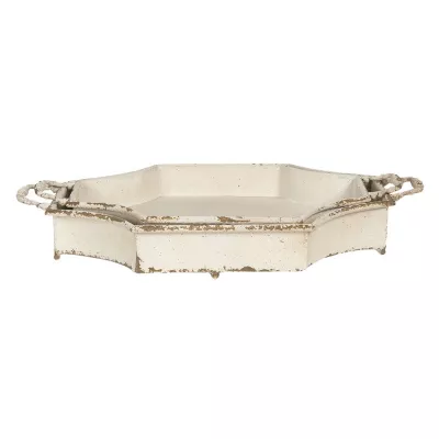 Clayre & Eef Serviertablett 2er Set 61 cm Weiß Metall Achteckig Servier Schale Deko Accessoires