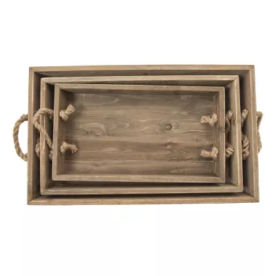 Clayre & Eef Serviertablett 3er Set 63 cm Braun Holz Rechteckig Servier Schale Deko Accessoires
