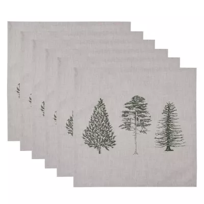 Clayre & Eef Servietten Baumwolle 6er Set 40x40 cm Beige Grün Tannenbäume Quadrat