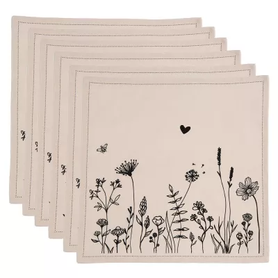 Clayre & Eef Servietten Baumwolle 6er Set 40x40 cm Beige Schwarz Baumwolle