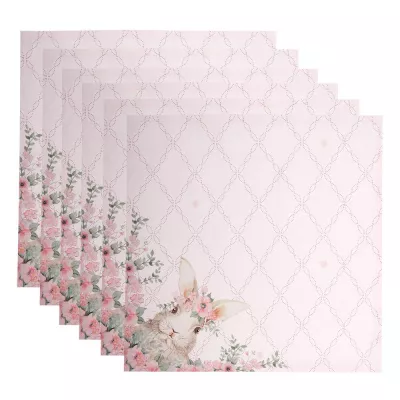 Clayre & Eef Servietten Baumwolle 6er Set 40x40 cm Rosa Kaninchen Quadrat