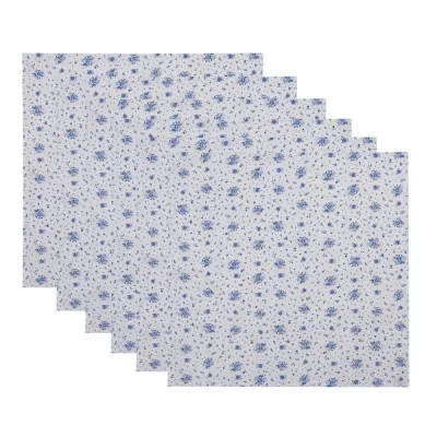 Clayre & Eef Servietten Baumwolle 6er Set 40x40 cm Weiß Blau Rosen Quadrat