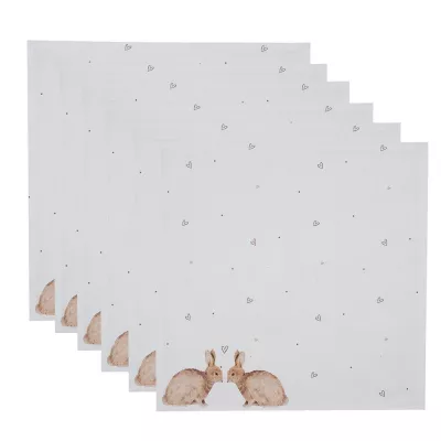 Clayre & Eef Servietten Baumwolle 6er Set 40x40 cm Weiß Braun Kaninchen Quadrat