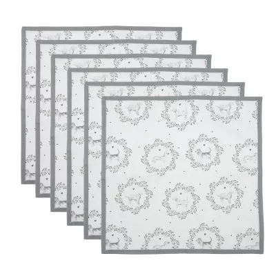 Clayre & Eef Servietten Baumwolle 6er Set 40x40 cm Weiß Grau Hund Quadrat
