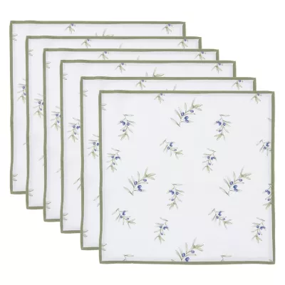 Clayre & Eef Servietten Baumwolle 6er Set 40x40 cm Weiß Oliven Quadrat