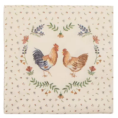 Clayre & Eef Servietten Papier 20er Set 33x33 cm (20) Beige Blau Papier Huhn und Hahn Quadratisch