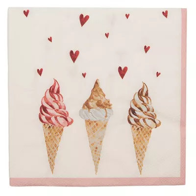 Clayre & Eef Servietten Papier 20er Set 33x33 cm (20) Beige Rosa Papier Eis Quadratisch