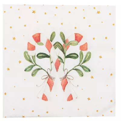 Clayre & Eef Servietten Papier 20er Set 33x33 cm (20) Weiß Rot Papier Weihnachten mit Zuckerstangen Quadratisch