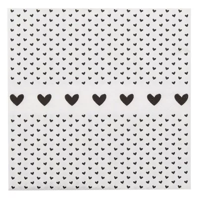 Clayre & Eef Servietten Papier 20er Set 33x33 cm (20) Weiß Schwarz Papier Herzen Quadratisch