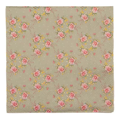 Clayre & Eef Servietten Papier 33x33 cm (20) Grün Rosa Papier Blumen
