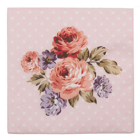 Clayre & Eef Servietten Papier 33x33 cm (20) Rosa Papier Blumen