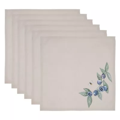 Clayre & Eef Servietten Stoff 40x40 cm Beige Blau Baumwolle Blaubeeren
