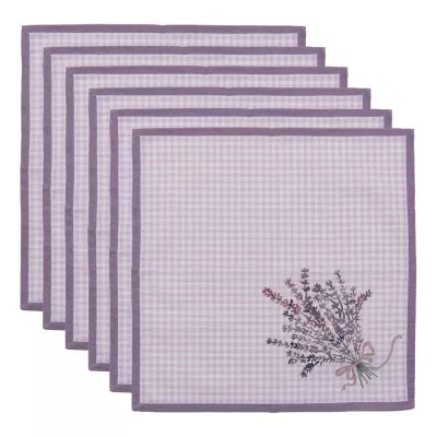 Clayre & Eef Servietten Stoff 40x40 cm Lila Weiß Baumwolle Lavendel