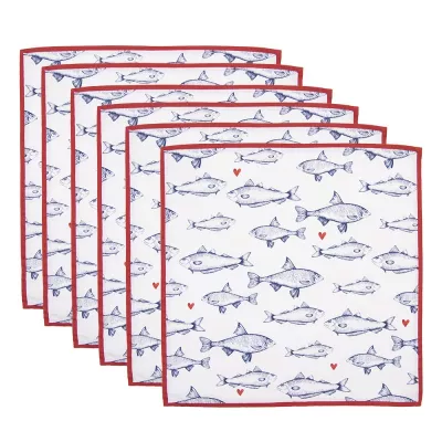Clayre & Eef Servietten Stoff 40x40 cm Weiß Blau Baumwolle Fische