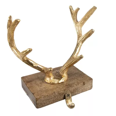 Clayre & Eef Sockenhaken Weihnachten Geweih 21 cm Goldfarbig Braun