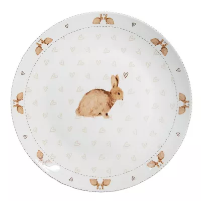 Clayre & Eef Speiseteller Ø 26 cm Weiß Braun Porzellan Kaninchen Essteller