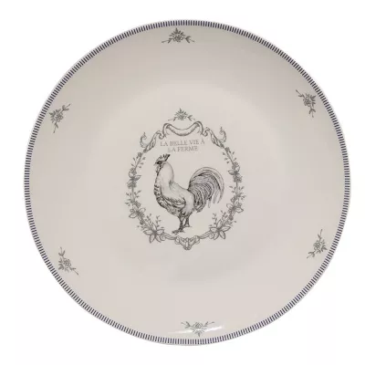 Clayre & Eef Speiseteller Ø 26 cm Weiß Grau Porzellan Hahn Essteller