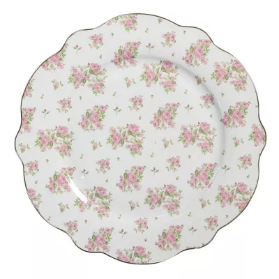 Clayre & Eef Speiseteller Ø 27 cm Rosa Porzellan Rosen Essteller