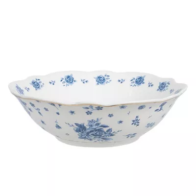 Clayre & Eef Suppenschale 350 ml Weiß Blau Porzellan Rosen Servierschüssel