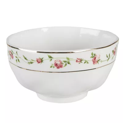 Clayre & Eef Suppenschüssel 300 ml Weiß Rosa Porzellan Blumen Rund
