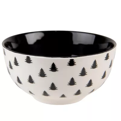 Clayre & Eef Suppenschüssel 500 ml Beige Schwarz Porzellan Weihnachtsbaum Rund Servier Schale Schüssel