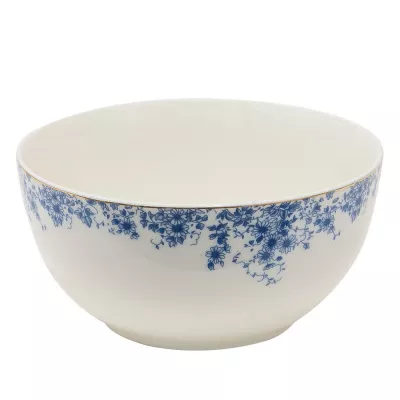 Clayre & Eef Suppenschüssel 500 ml Blau Porzellan Blumen Rund Servier Schale Schüssel