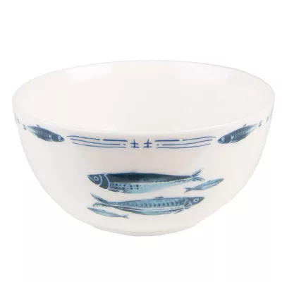 Clayre & Eef Suppenschüssel 500 ml Weiß Blau Porzellan Fische Servier Schale Schüssel