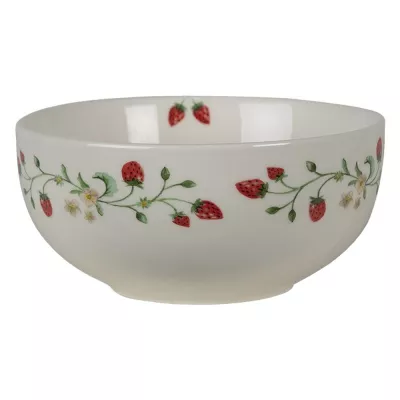 Clayre & Eef Suppenschüssel Ø 14x7 cm Beige Rot Keramik Erdbeeren Rund Servier Schale Schüssel
