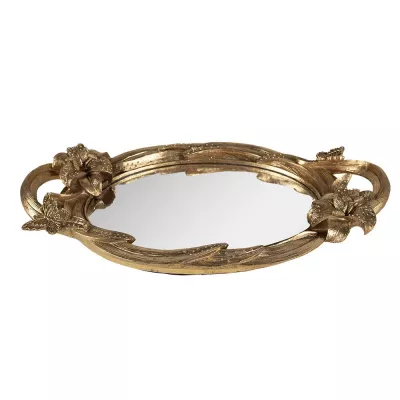 Clayre & Eef Tablett 45x25 cm Goldfarbig Kunststoff Glas Oval Dekoratives Tablett