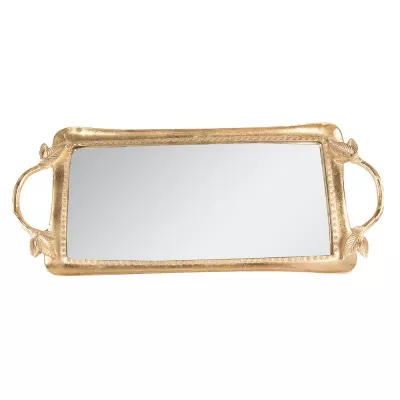 Clayre & Eef Tablett 51x22 cm Goldfarbig Kunststoff Glas Rechteckig Dekoratives Tablett