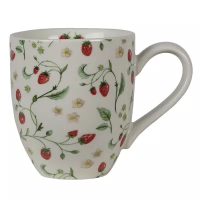 Clayre & Eef Tasse 200 ml Beige Rot Keramik Erdbeeren Rund Becher Kaffeebecher