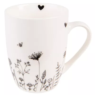 Clayre & Eef Tasse 300 ml Beige Schwarz Porzellan Blumen Kaffeetasse