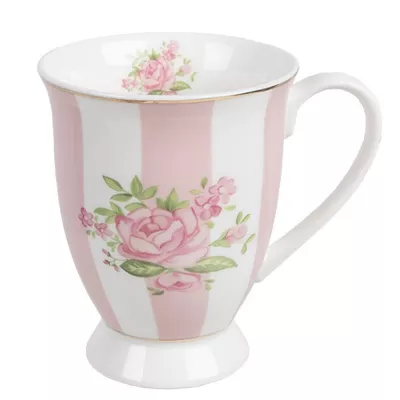 Clayre & Eef Tasse 300 ml Rosa Violett Porzellan Rosen Trinkbecher