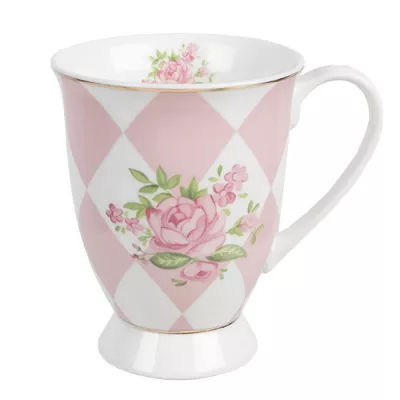 Clayre & Eef Tasse 300 ml Rosa Weiß Porzellan Rosen Trinkbecher