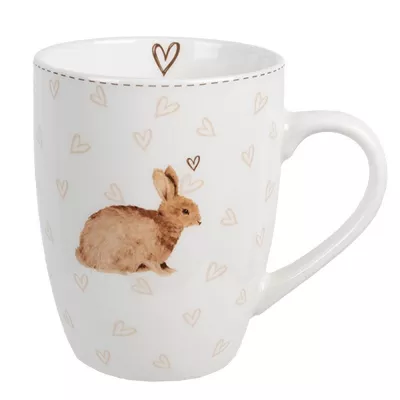 Clayre & Eef Tasse 350 ml Weiß Braun Porzellan Kaninchen Trinkbecher