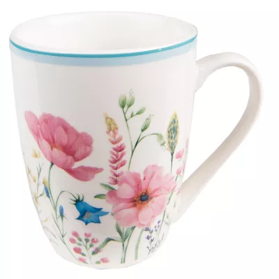 Clayre & Eef Tasse 360 ml Weiß Rosa Porzellan Blumen Kaffeetasse