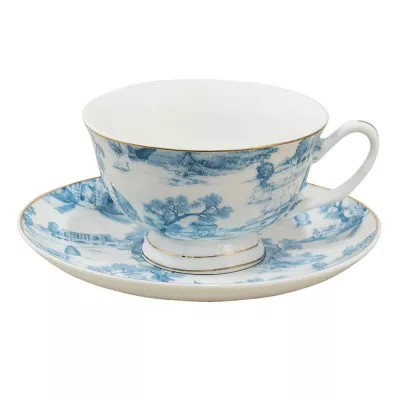 Clayre & Eef Tasse & Untertasse 250 ml Blau Weiß