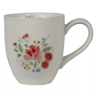 Clayre & Eef Teetassen 200 ml Beige Rosa Keramik Rosen Rund Teebecher