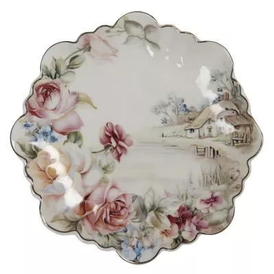 Clayre & Eef Teller Ø 19 cm Weiß Porzellan Blumen Rund