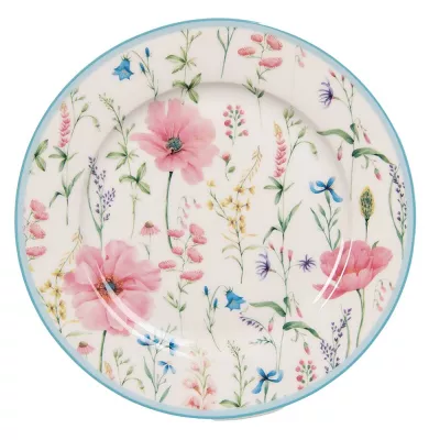Clayre & Eef Teller Ø 19 cm Weiß Rosa Porzellan Blumen