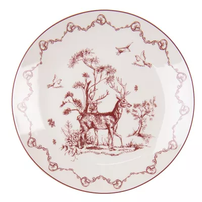 Clayre & Eef Teller Ø 20 cm Beige Rot Porzellan Rentiere und Bäume