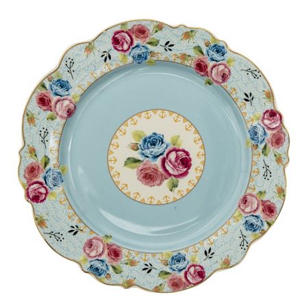 Clayre & Eef Teller Ø 20 cm Blau Keramik Blumen