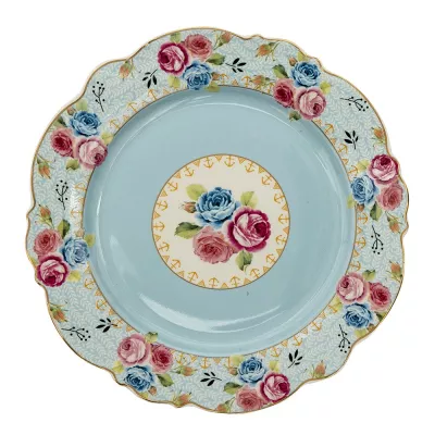 Clayre & Eef Teller Ø 20 cm Blau Keramik Blumen