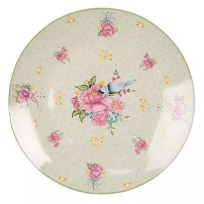Clayre & Eef Teller Ø 20 cm Grün Beige Porzellan Blumen Rund