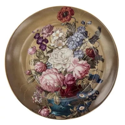 Clayre & Eef Teller Ø 26 cm Braun Keramik Blumen