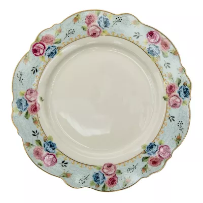 Clayre & Eef Teller Ø 28 cm Blau Weiß Keramik Blumen