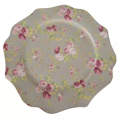 Clayre & Eef Teller Ø 28 cm Grün Keramik Blumen