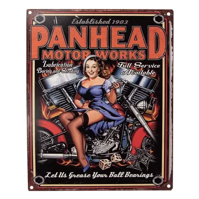 Clayre & Eef Textschild 20x25 cm Schwarz Metall Frau auf Motorrahd