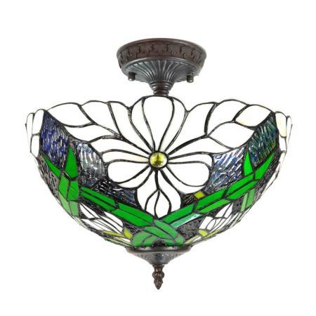 Tiffany Deckenleuchte Ø 36x35 cm Grün Weiß Kunststoff Glas Deckenlampe